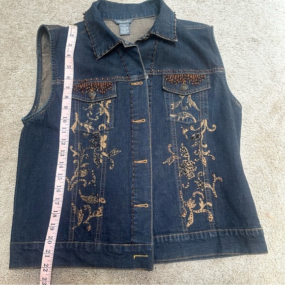 Vintage 90s/y2k Denim Western Button Vest Beading Dark Wash Pockets Medium EUC - Picture 4 of 6